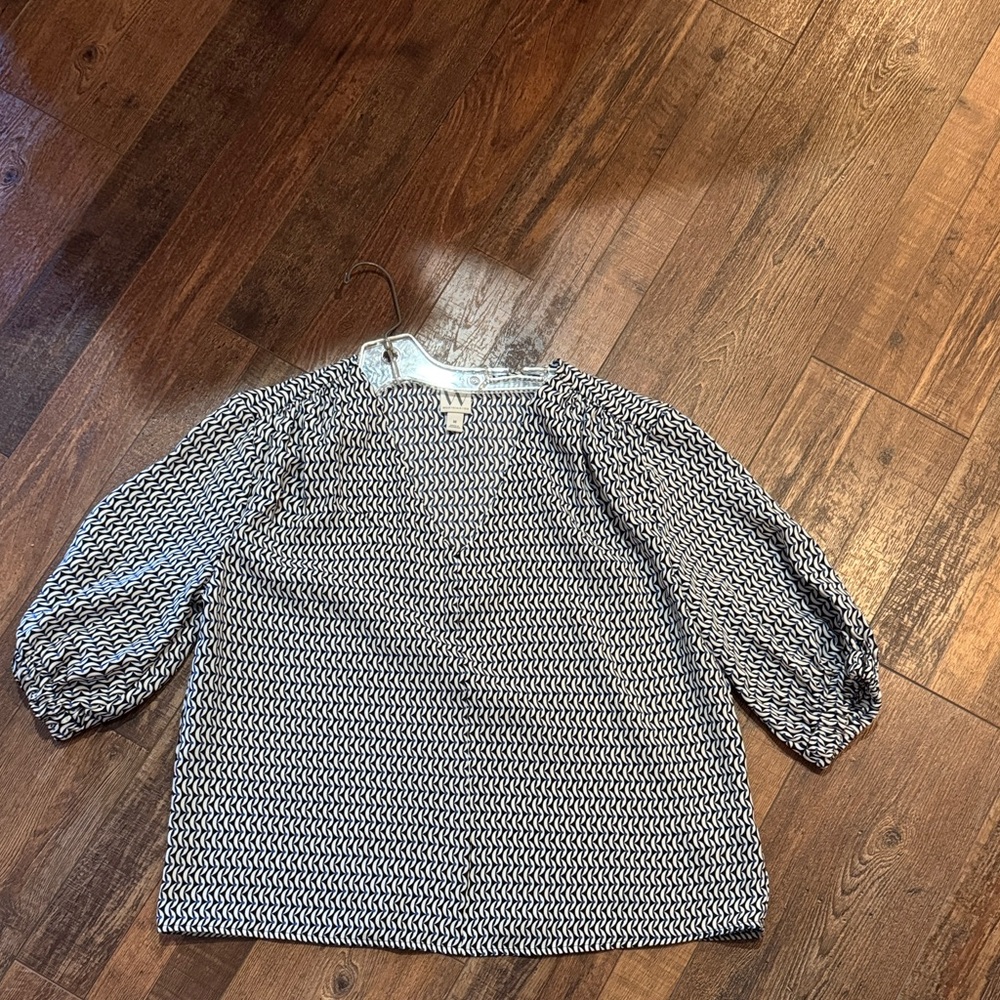 Worthington Black & White Blouse with Blue Accents